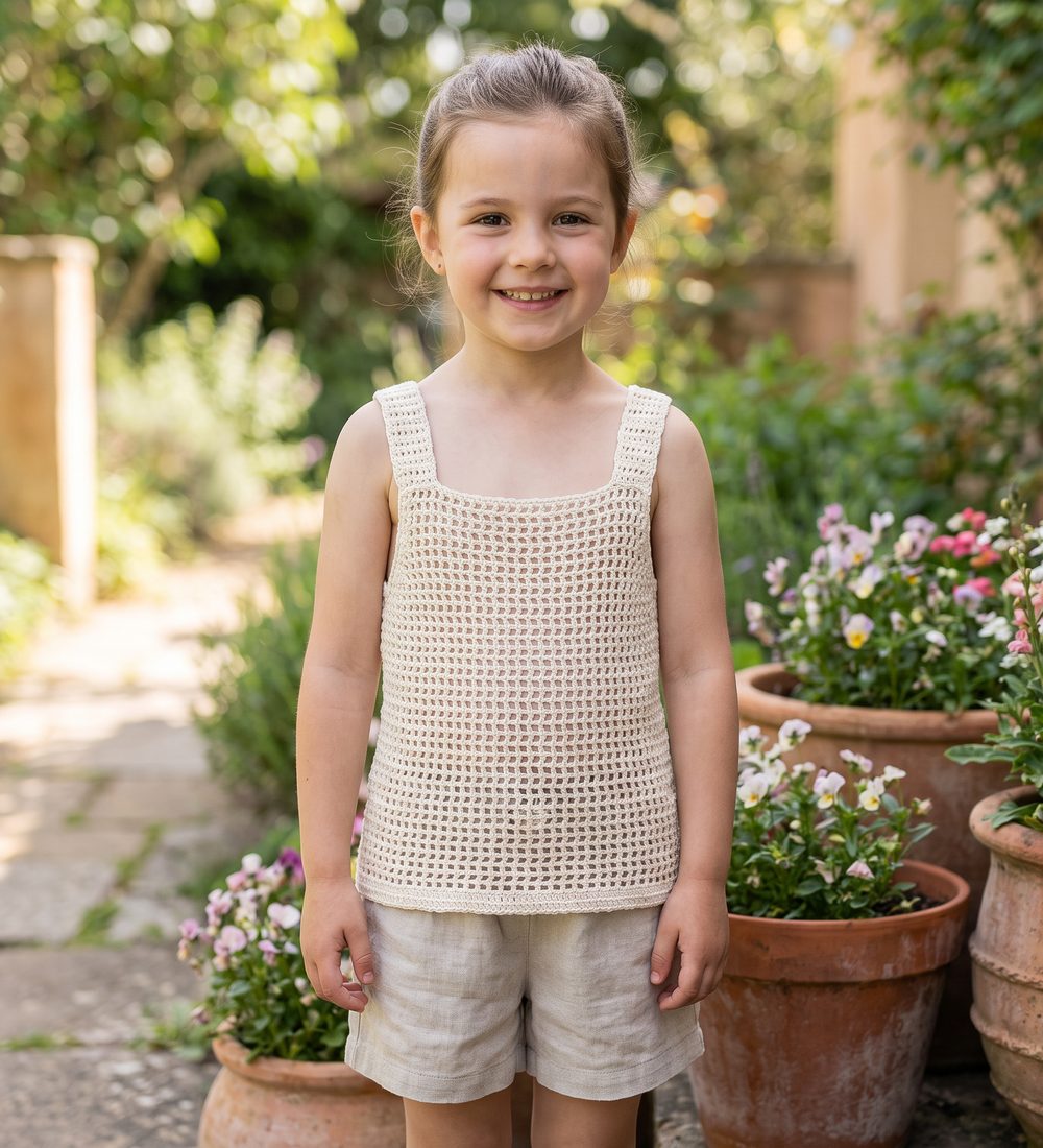 Nena con la Musculosa Mallita tejida al crochet